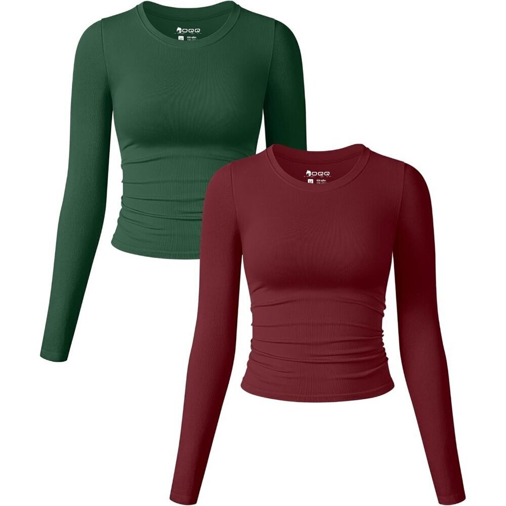 Women's Long Sleeve Crop Top Nylon Spandex Small Fitted Casual Stylish